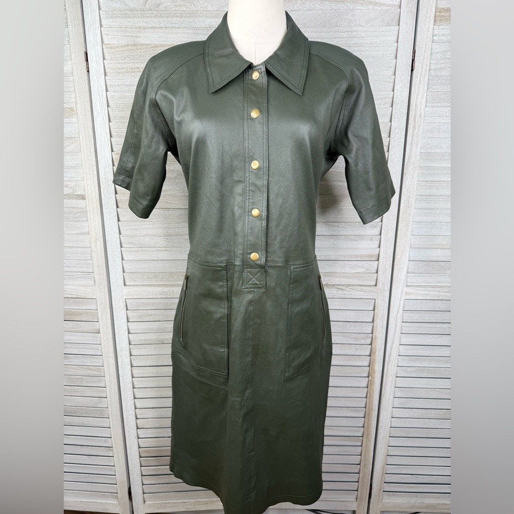 LEATHER CULT Renee Leather Shirt Dress Spanish Green-S/M